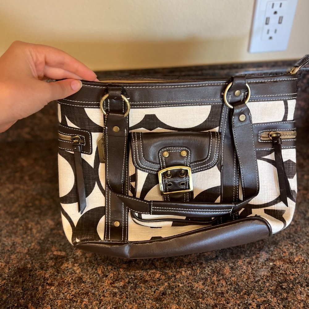 White and Brown Canvas Tote